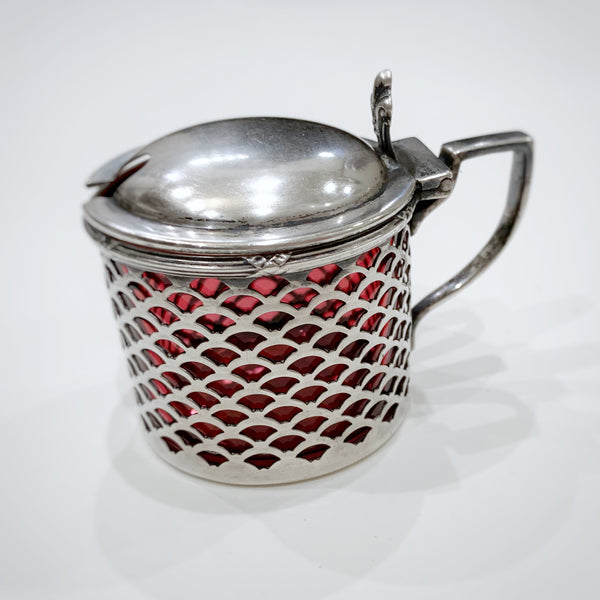 Estate Collection Sterling - Mustard Pot with Cranberry Glass