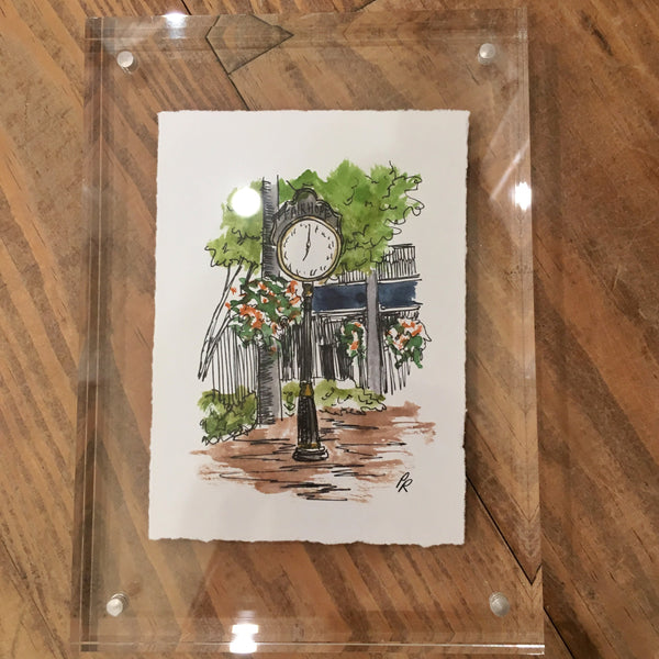 Porter Rivers - Fairhope Clock in Watercolors in Acrylic Frame