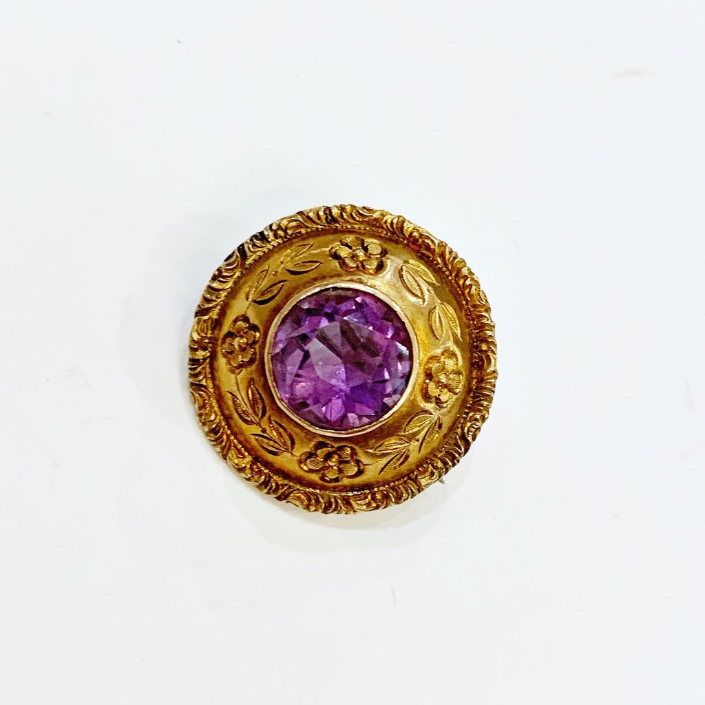 Estate Collection Brooch - Amethyst w/Gold Floral Surround