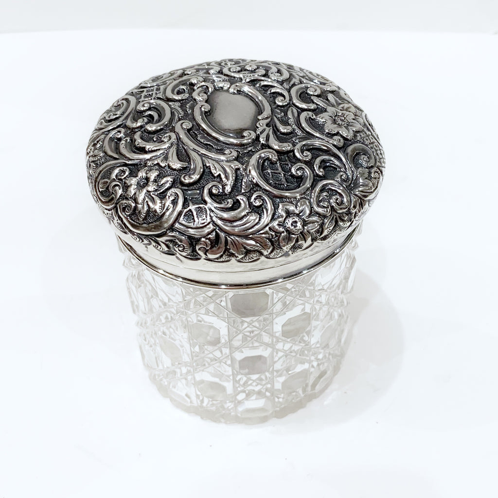 Estate Collection Vanity Jar -  Edwardian Repousse Cut Glass