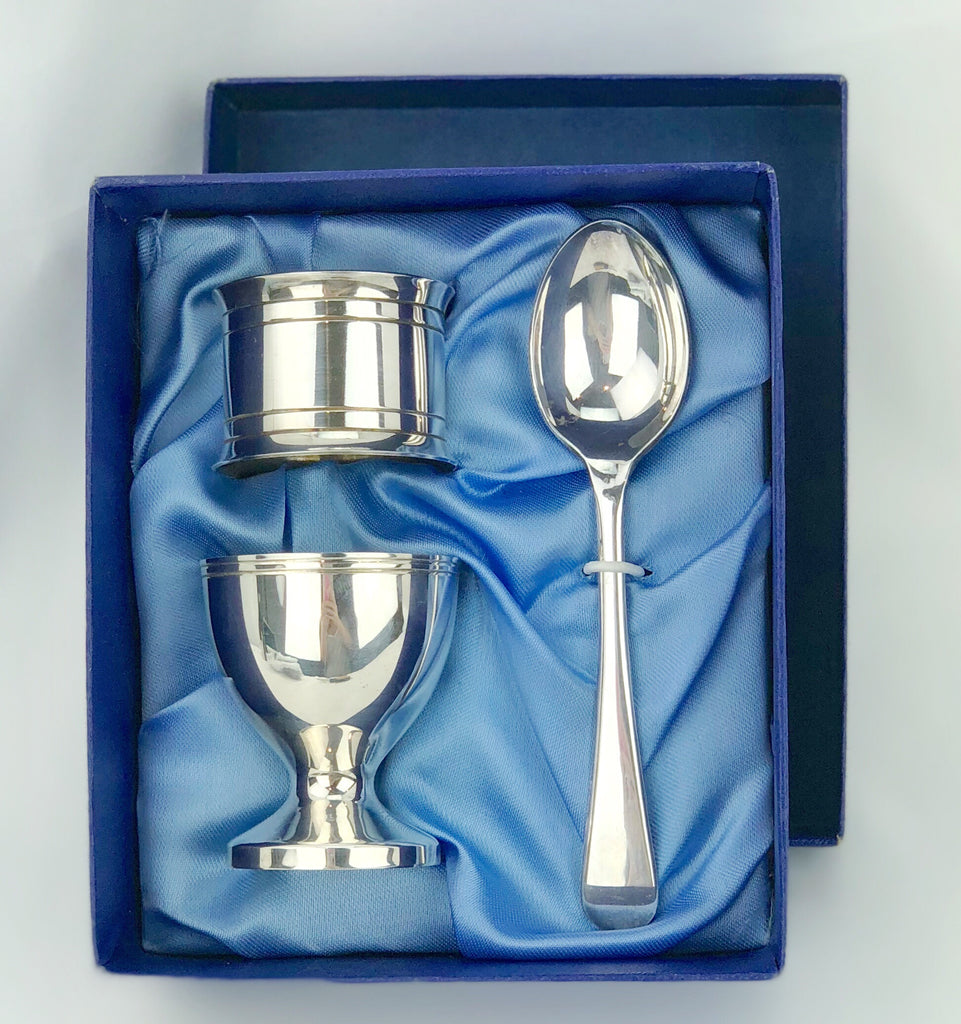 Estate Collection Baby Silver Plate - Boxed Spoon, Napkin Ring & Egg Cup Set