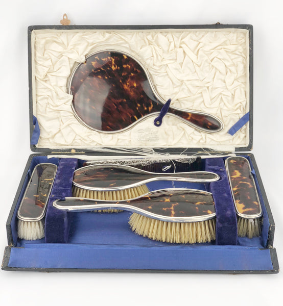 Estate Collection Antique English Sterling & Tortoise Shell Vanity Set